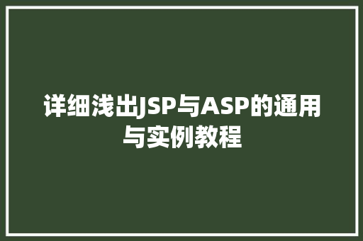 详细浅出JSP与ASP的通用与实例教程
