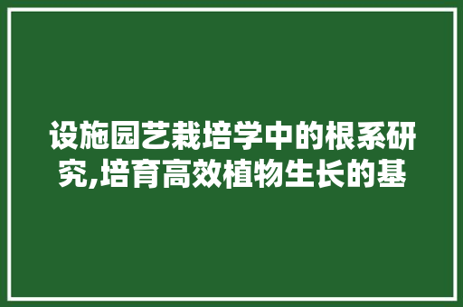 设施园艺栽培学中的根系研究,培育高效植物生长的基石