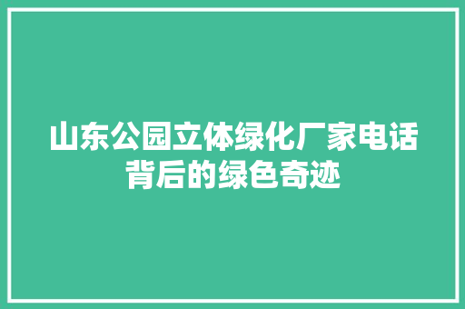 山东公园立体绿化厂家电话背后的绿色奇迹